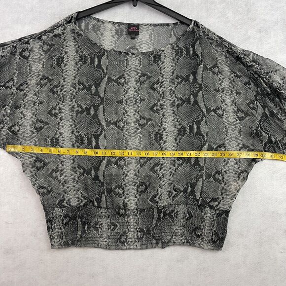 2b bebe Snake Print Puff Sleeve Blouse Cropped Sheer Animal Print Top Large - Picture 4 of 11